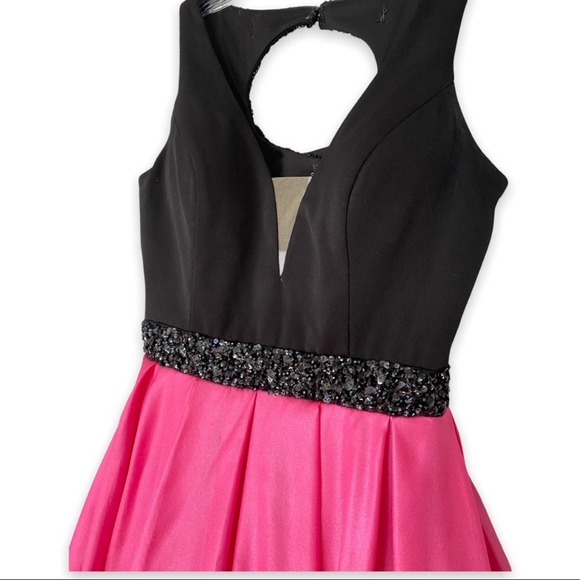 Formal Ballgown Prom Dress Pink Satin Black Beading Cut Out Size 12 Splash - Picture 3 of 11